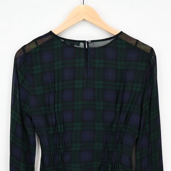 J.Crew Chiffon Shirred Waist Top Black Watch Tartan Preppy Plaid Size 2 NWT - Picture 3 of 9